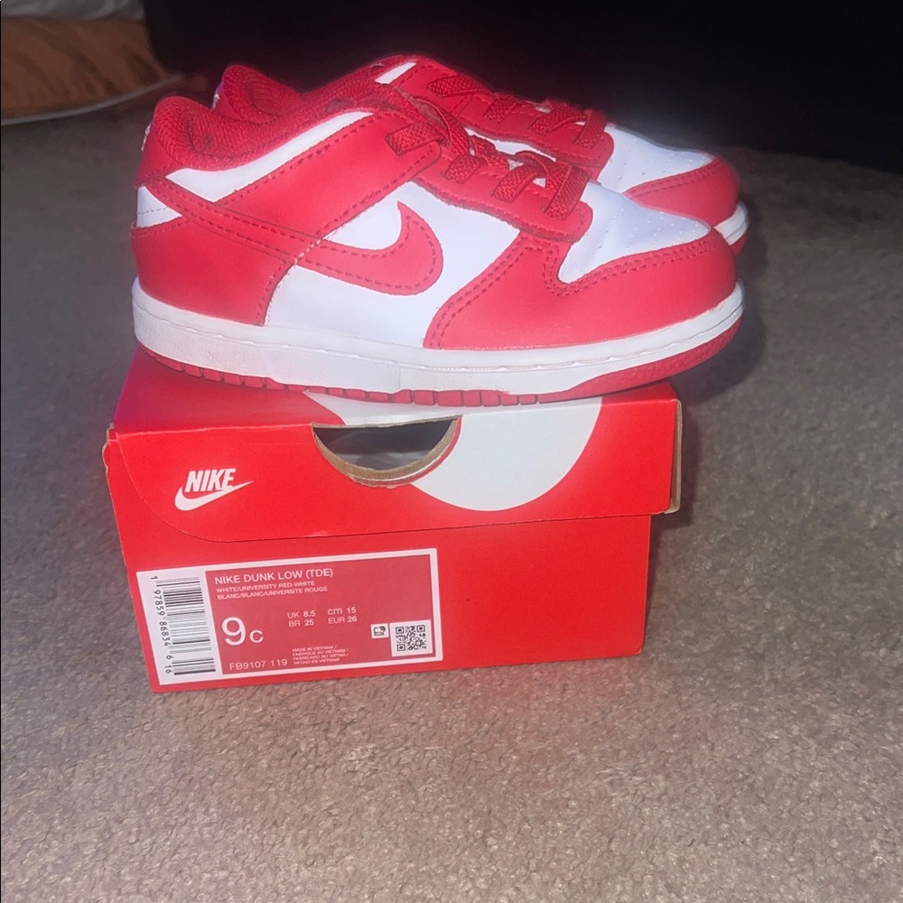 Nike Kids Red and White Dunk Sneakers